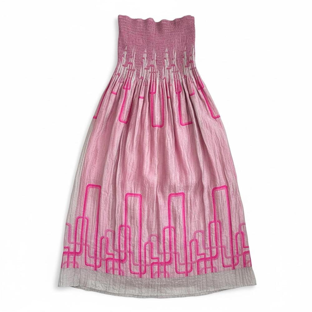 Smocked Maxi Dress Pink Boho Coquette Cottagecore Strapless One Size